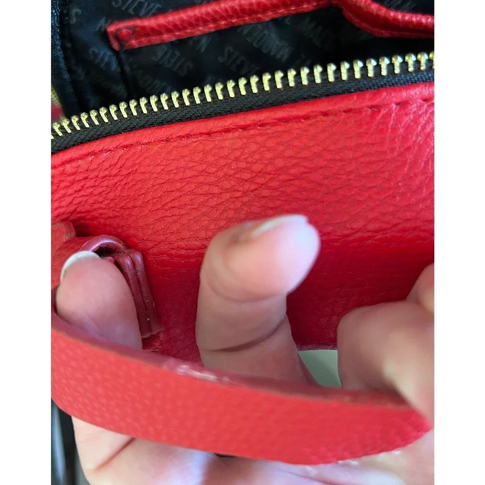 Steve Madden Womens Red Mini Backpack Pebbled Faux Leather Tassel‎ Gold Hardware